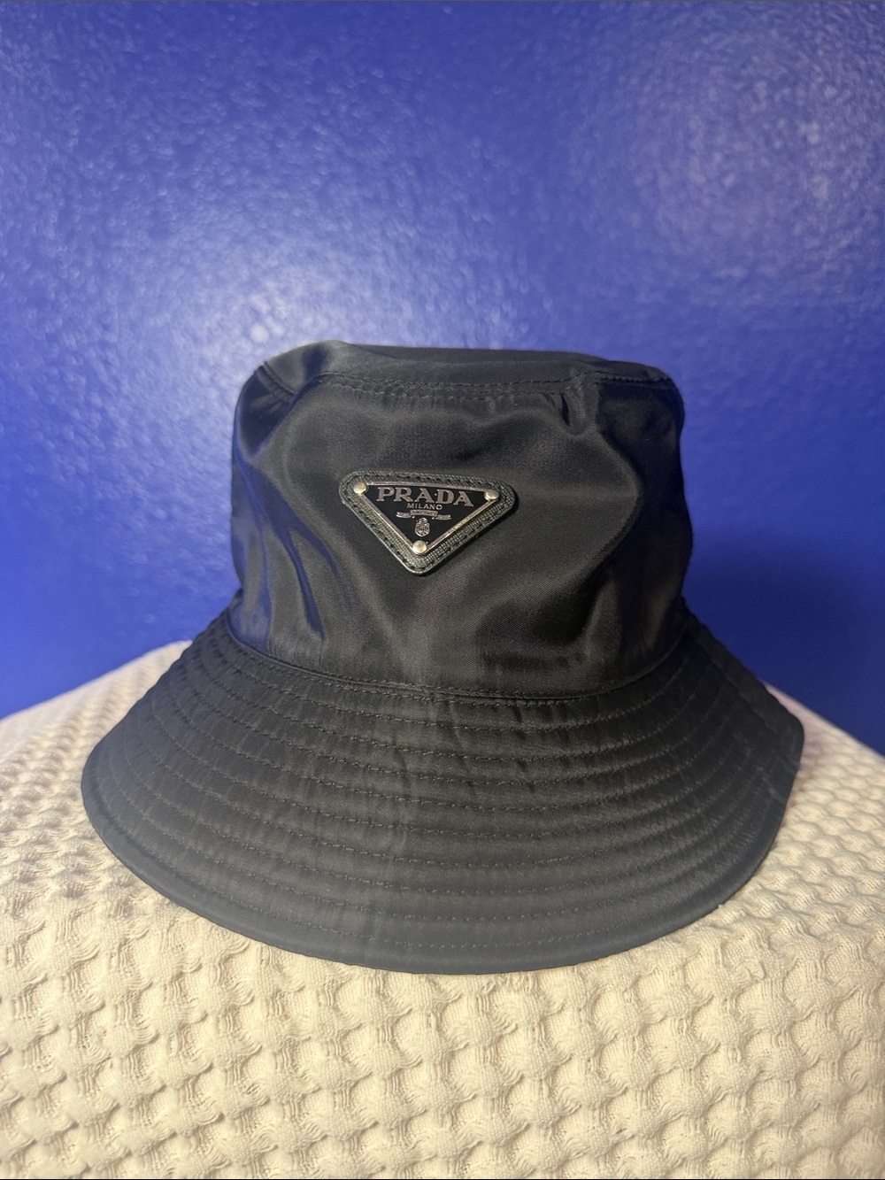 Prada Black Nylon Triangle-Logo Bucket Hat